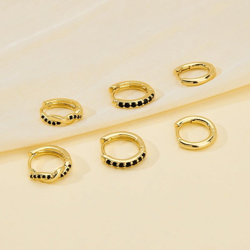 Inerney 14K Gold Plated Huggie Hoop Earrings for Women, Small Sterling Silver Earring Set Hypoallergenic Cartilage Helix Stacks, Mini Dainty Cute Trendy Birthstone Jewelry Gift for Multiple Piercings - Image 5